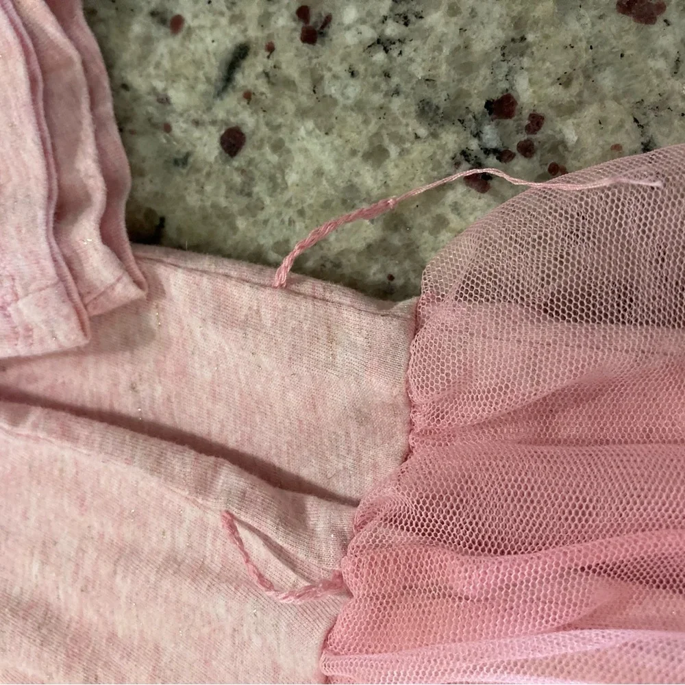 GapKids pink sparkly long sleeve dress with tulle layers at bottom S/6-7 GUC